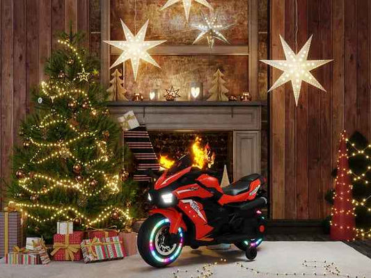 Kids Powered Ride-ons Toy, Kids Motorcycle For 3-6Years, 12V Electric Ride On Motorcycle With Light Wheel & Bluetooth Music-Red