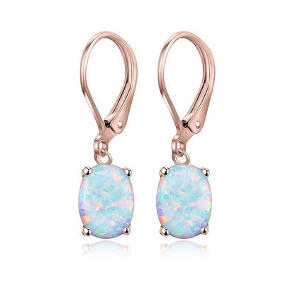 Four-claw Oval Opal Earrings European And American Ornament - DropOnline.co