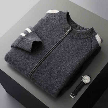 Fashionable All-match Casual Woolen Sweater Four Flat Air Layer Thickened Half Turtleneck Pure Wool Cardigan