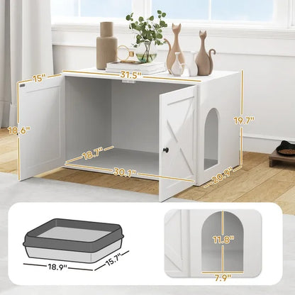 Cat Litter Box Enclosure With Barn Door, Cat Hole - DropOnline.co