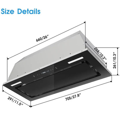 Range Hood Insert 30 Inch 800 CFM, Built-in Vent Hood Black Glass Gesture & Touch Control Kitchen Exhaust Fan, Mesh Filters Recirculating Stove Hood Dual LED Lights Ducted/Ductless Convertible