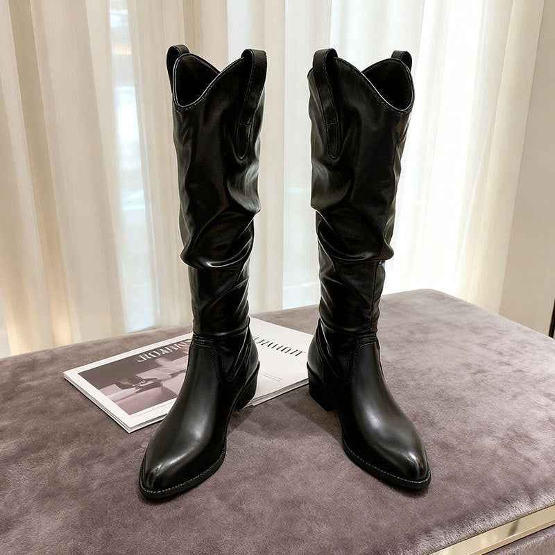 Fashionable Chunky Heel Suede High-top Riding Boots
