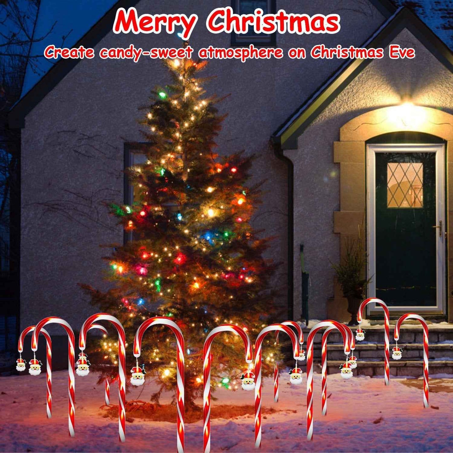 Solar Christmas Candy Cane Lights - 12 Candies 72LEDs IP44 Waterproof 8 Modes - DropOnline.co