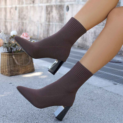 Plus-size Slimming Fly-knit High-heel Fashion Boots