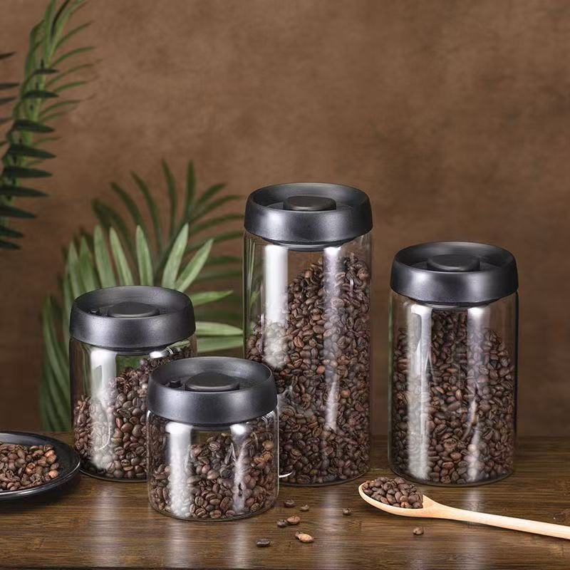 Premium Vacuum Sealed Borosilicate Glass Storage Jar - Airtight Coffee Bean & Food Container