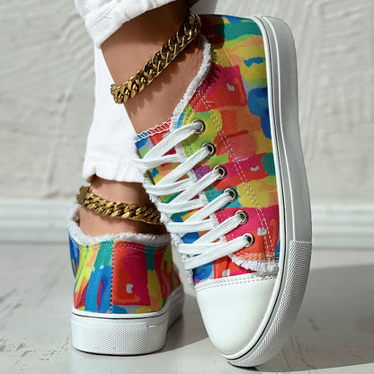 Melt Color Printed Tassel Hem Canvas Sneakers - Anklet Not Included - DropOnline.co