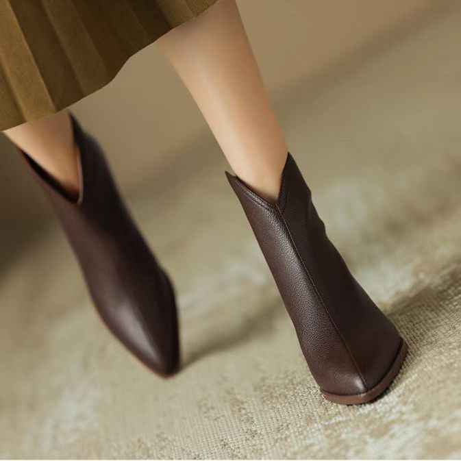 Brown French Short Boots For Women Spring And Summer