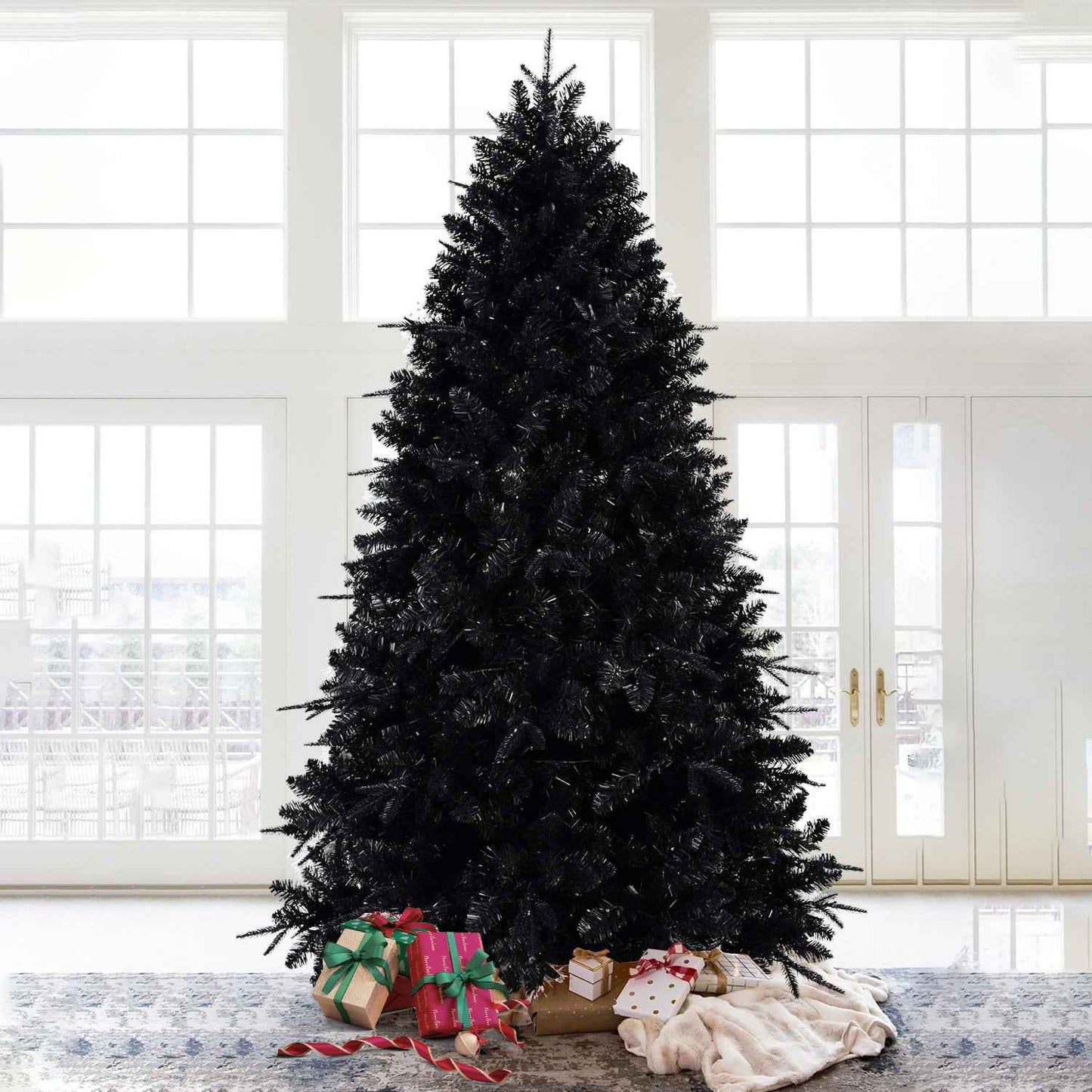 Prelit Black Christmas Tree with White Lights - PE&PVC Halloween & Xmas Tree - DropOnline.co