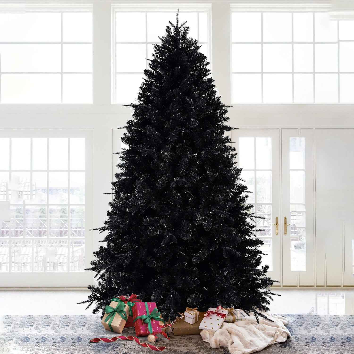 Prelit Black Christmas Tree with White Lights - PE&PVC Halloween & Xmas Tree - DropOnline.co