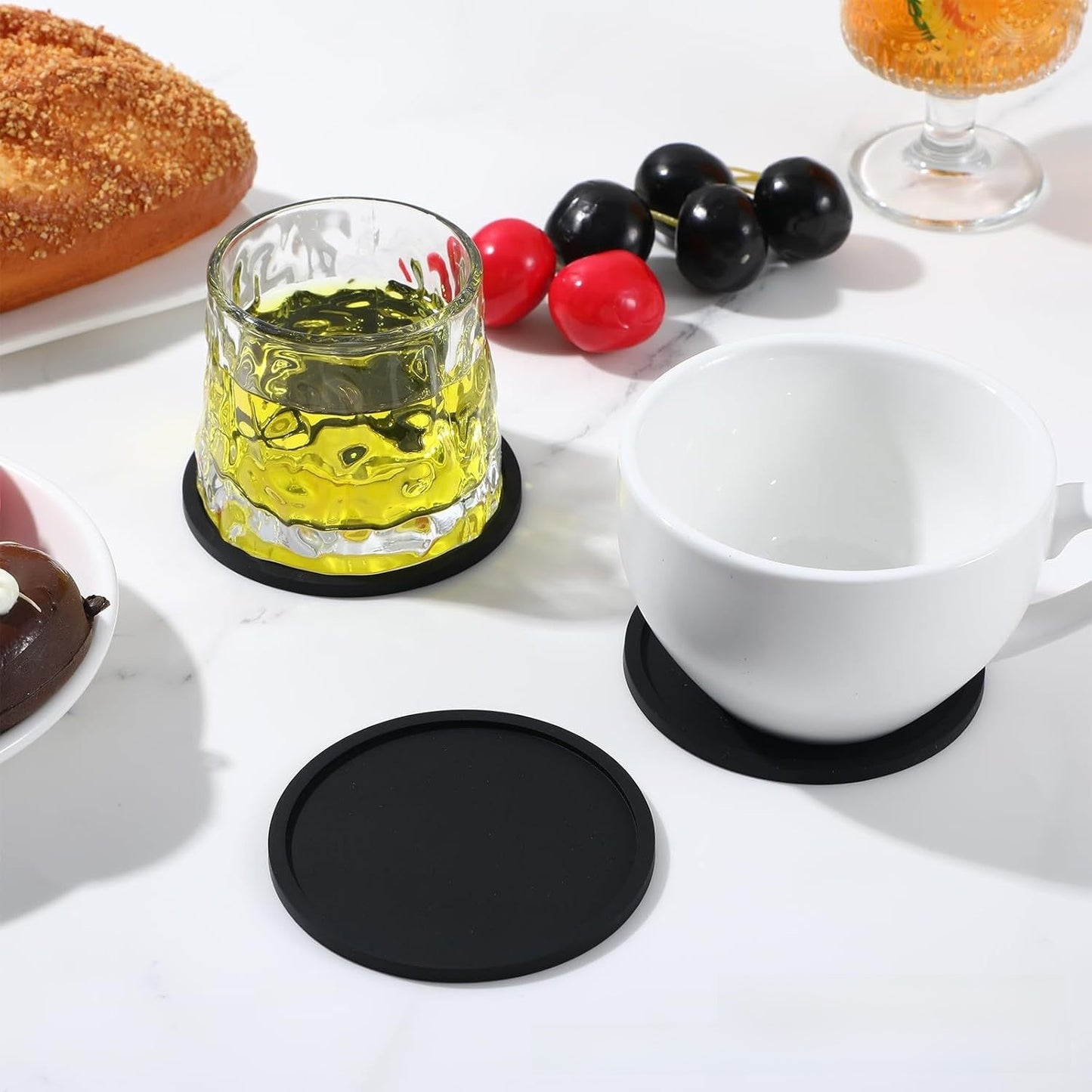 Premium Round Silicone Coasters - 10cm Black Non-Slip Set