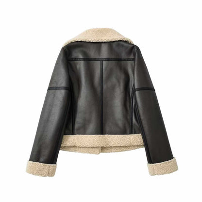 Women's Fashionable Warm Cotton Jacket Motorcycle Fur Coat