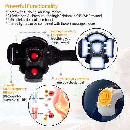 1Pc Electric Rechargeable Knee Massager Infrared Heat Pain Relief Therapy Knee Brace Wrap With Air Pressure Kneading Timer Temperature Adjustment - DropOnline.co