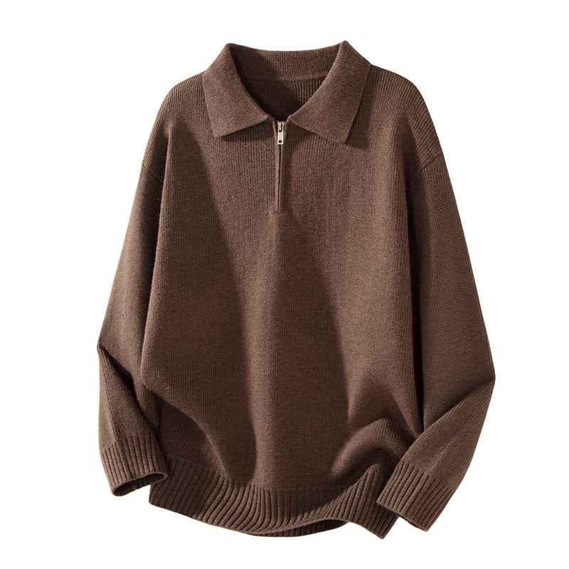 Turn-down Collar Half-zip Sweater Loose Commuting Knitwear