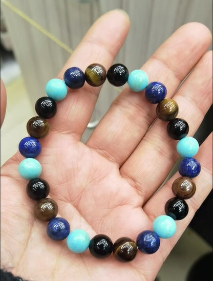 Tiger Eye Volcano Stone Orchid Pine Matte Blue Gold Stone Bracelet - DropOnline.co