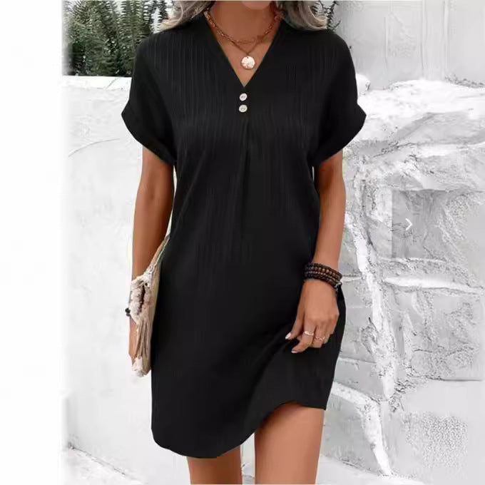 V-neck Solid Color Dress