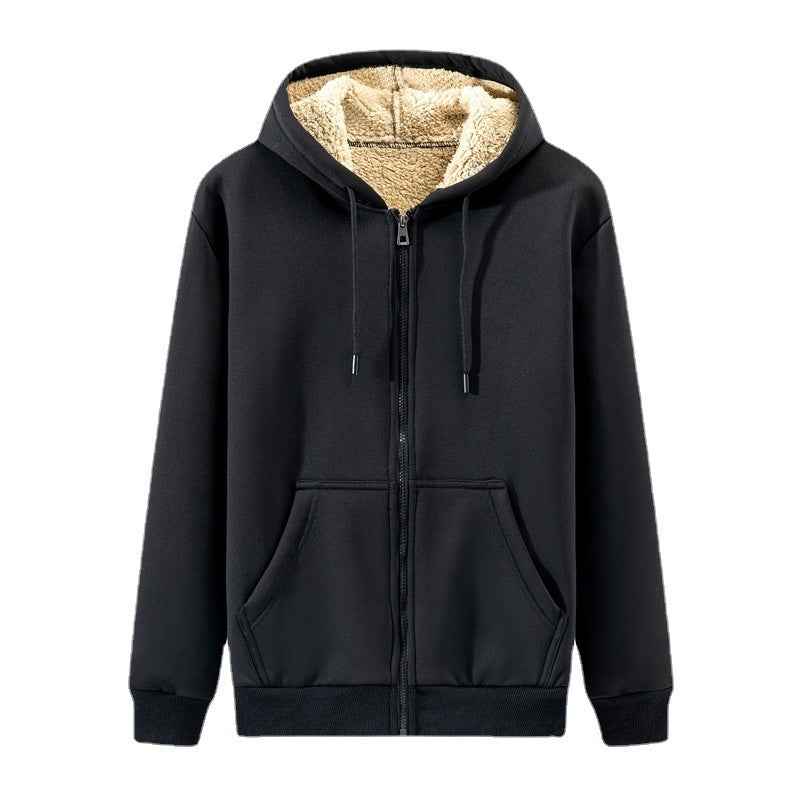 Zipper Sweater Men's Lamb Wool Hooded Jacket