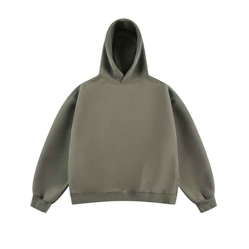 Short Wide Fleece Hooded Sweatshirt For Men And Women In American Solid Color