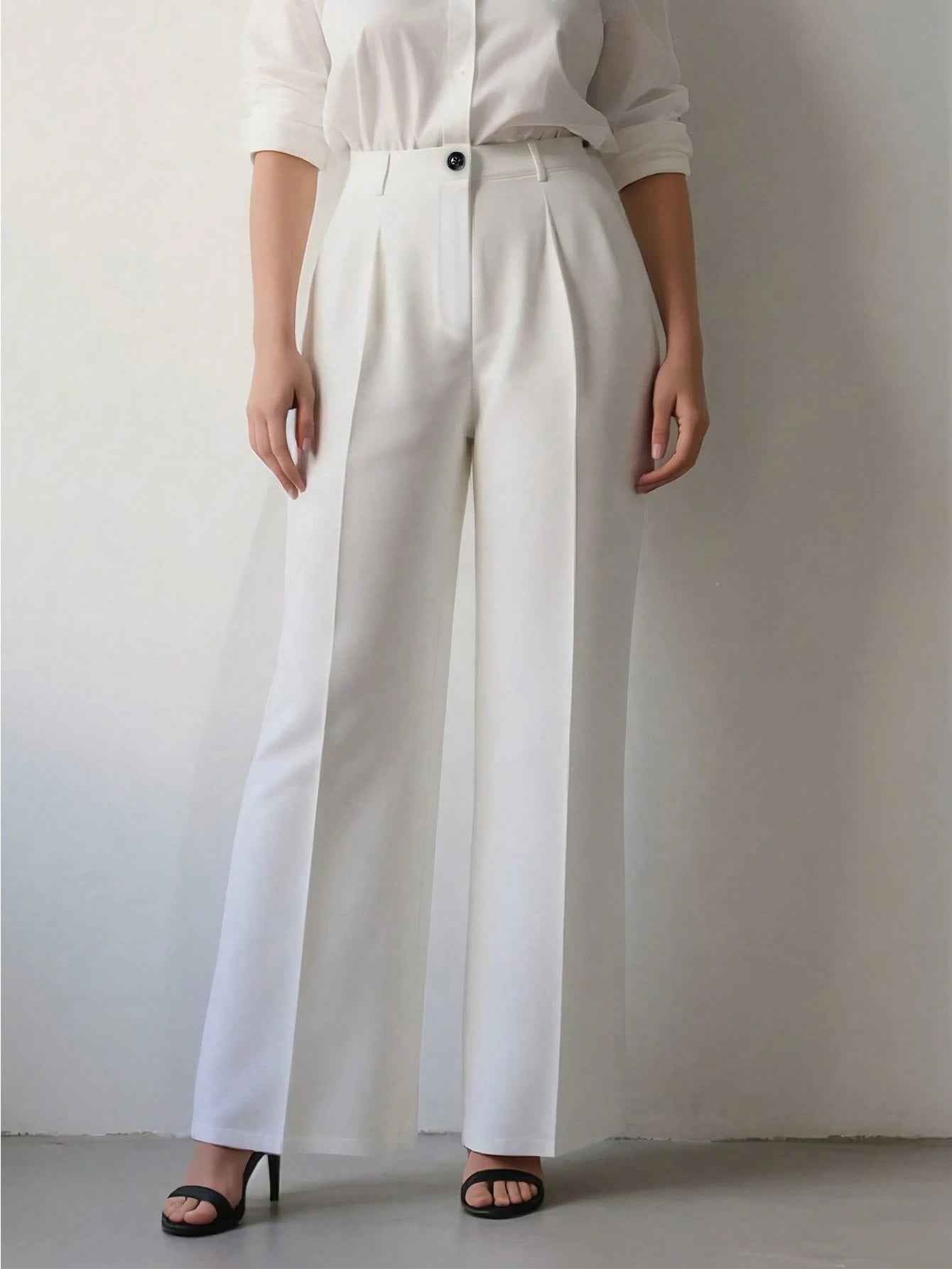 White High-waisted Loose Straight-leg Casual Pants