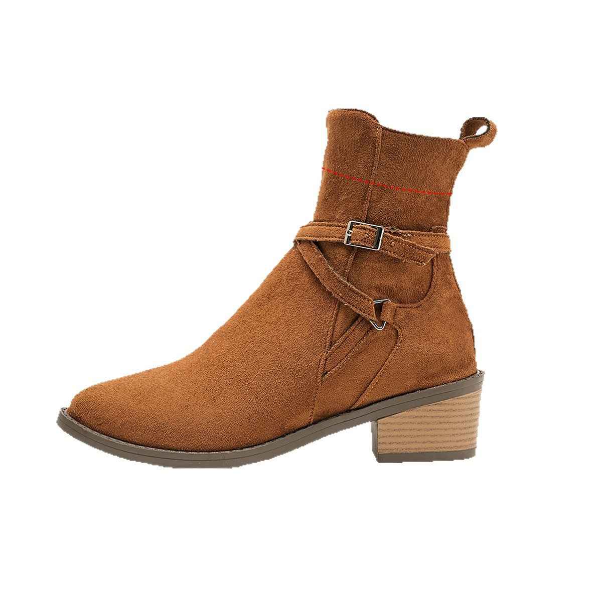 New Cross-strap Side Zipper Mid-heel Ankle Boots For Women