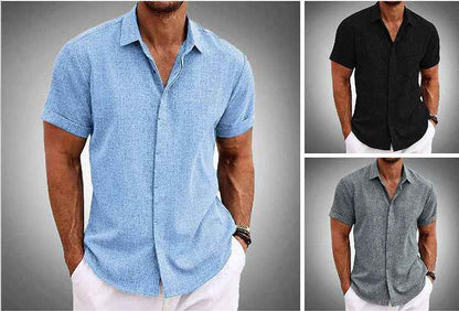 Men's Solid Color Loose Linen T-Shirt - Short Sleeve Casual Tee