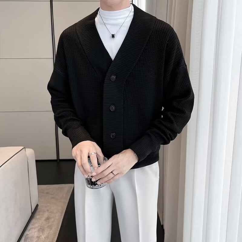 Regular Slim-fit Beauty, Autumn Men's Loose Black Cardigan Sweater