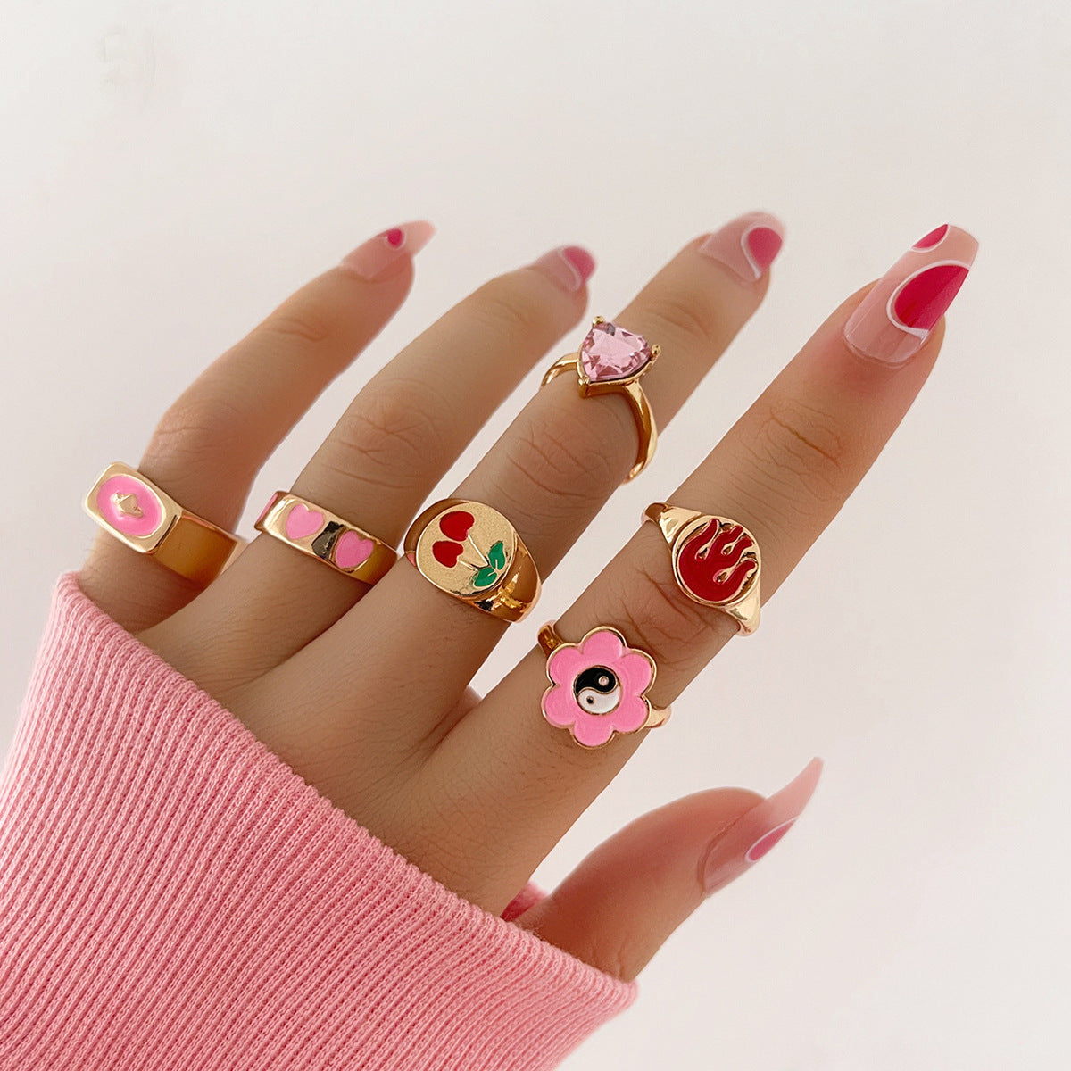 Fashion OL Pearl Ring Three Piece Set