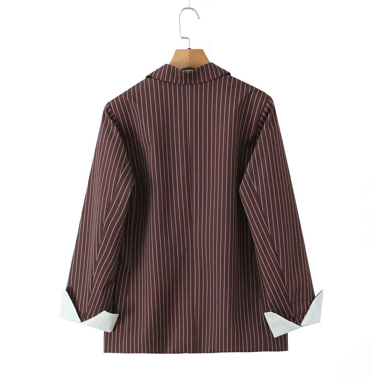 Versatile Elegant Brown Striped Loose Suit Jacket