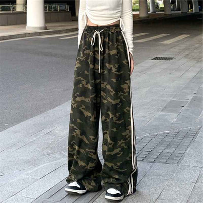 Striped Three-bar Color-block Camouflage Casual Draped Dance Sport Floor-length Trousers