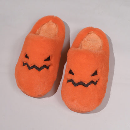 Cute Halloween Pumpkin Slippers Winter Warm Plush Bedroom Floor Home Slippers Casual Slip On Comfortable Cozy Indoor House Shoes - DropOnline.co