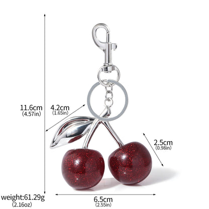 A Pair Of Red Cherry Crystal Bag Glitter Keychain - DropOnline.co