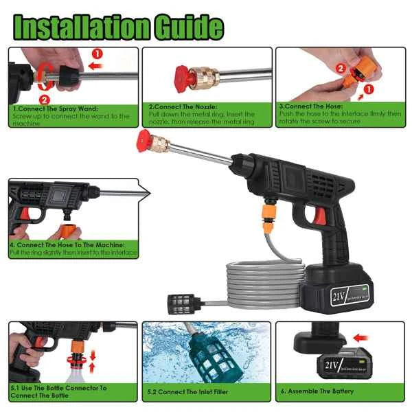 Cordless Pressure Washer 400PSI, 300W Portable Power Washer With 2 Nozzles & Foam Bottle, 1200mAh Rechargeable Battery For Car Bike Patio Window Fence Cleaning