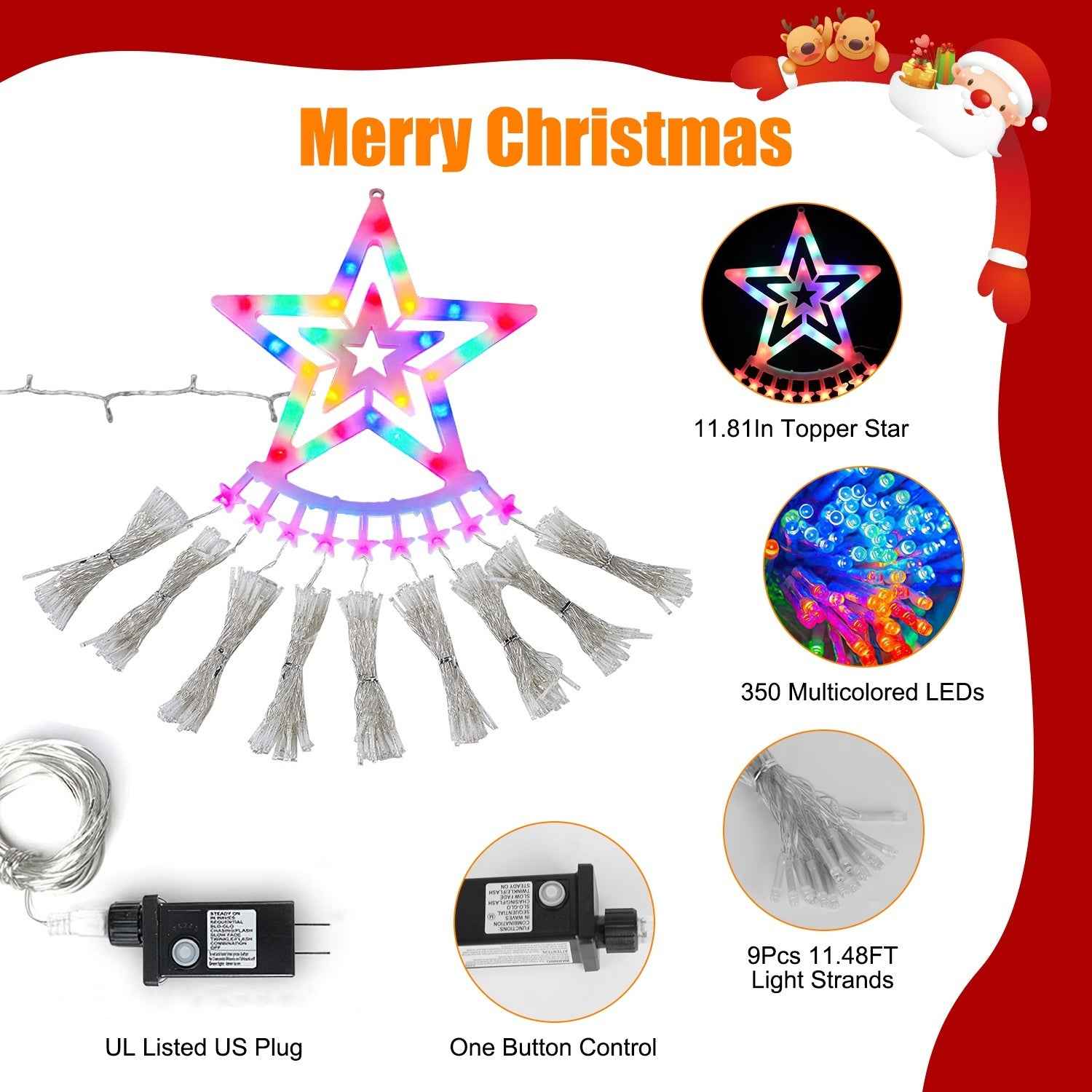 11.48FT 350LED Multicolored Christmas Star Waterfall Tree String Light - 8 Modes - DropOnline.co