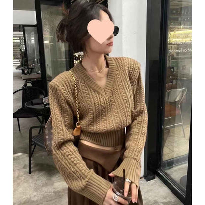 Waist-cinching Short Cable-knit Sweater For Women