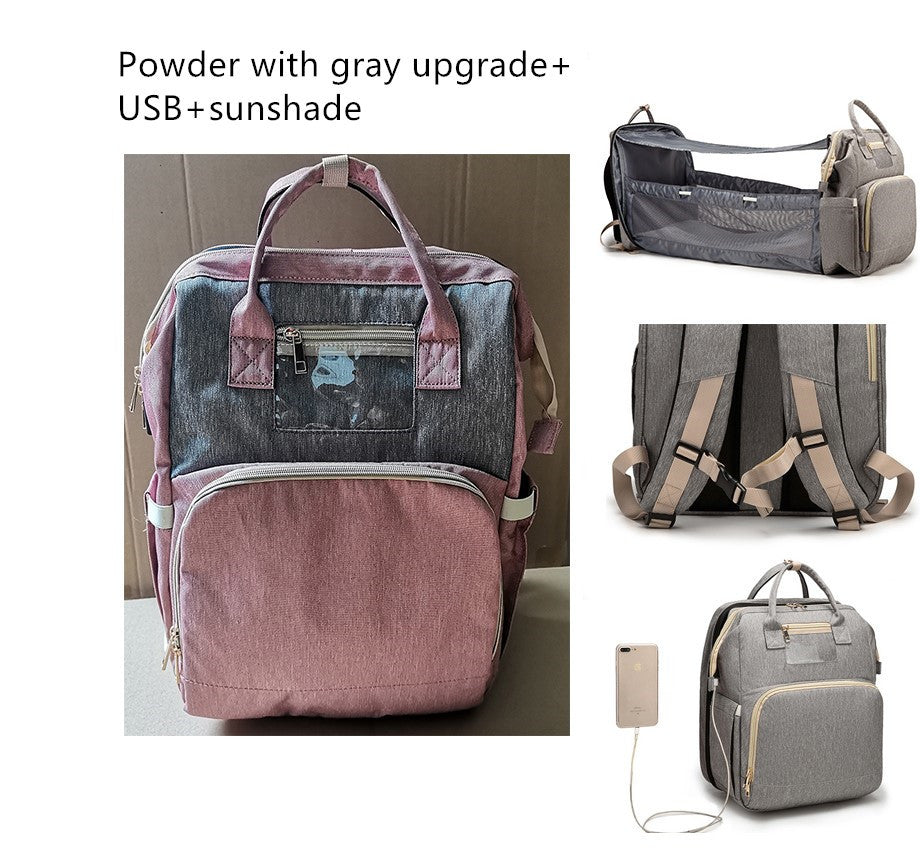USB Charging Mommy Bed Backpack - Foldable Large Capacity Multi-Function Baby Bag