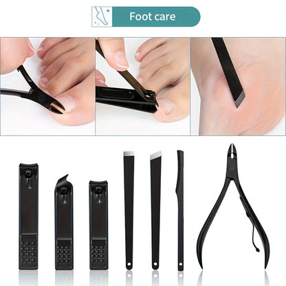 10-piece Black Nail Clipper Set With Travel Case, Professional Cuticle Nippers And Nail Clippers, Complete Grooming Kit For Home And Travel - DropOnline.co