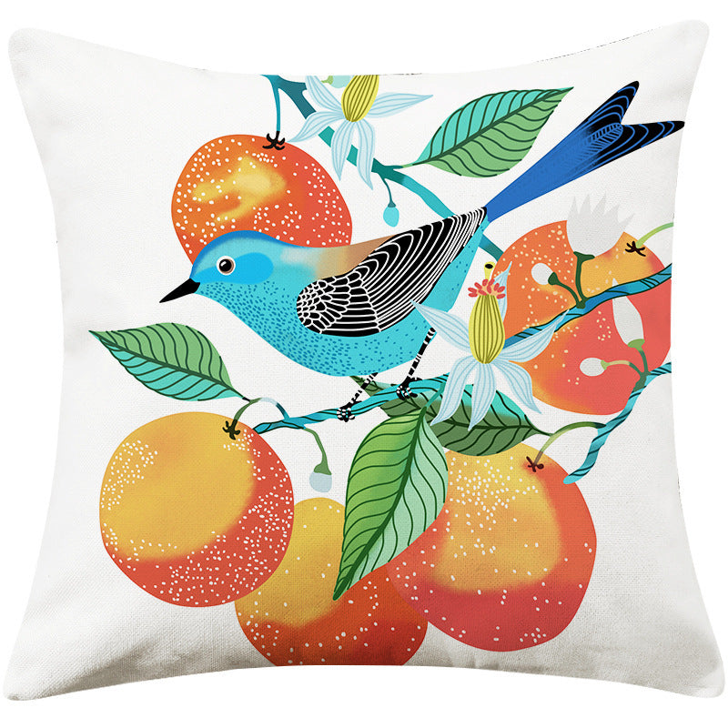 Country Pastoral Flower And Bird Cushion Cotton And Linen Pillowcase