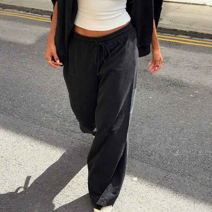 Fashion Casual Loose Drawstring Tight Waist Solid Color Trousers
