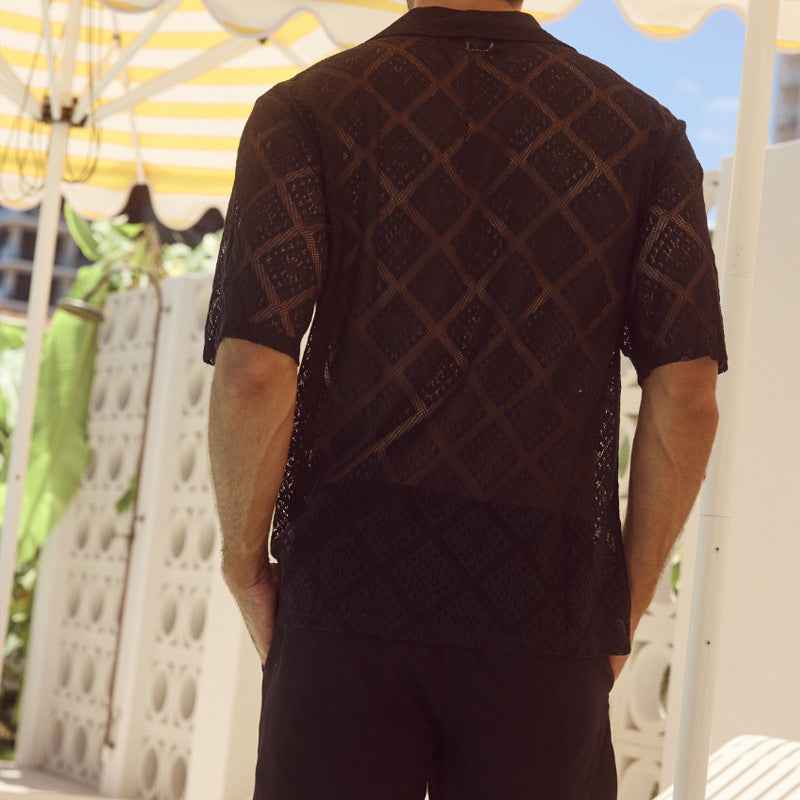 Men's Hollow-Out Breathable Shirt - Short Sleeve Lapel Casual Top