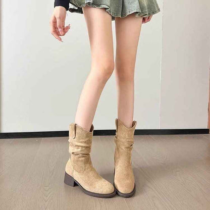 Women's Solid Color Versatile Chunky Heel Ankle Boots