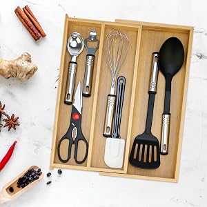 Large Expandable Bamboo Utensil Drawer Organizer