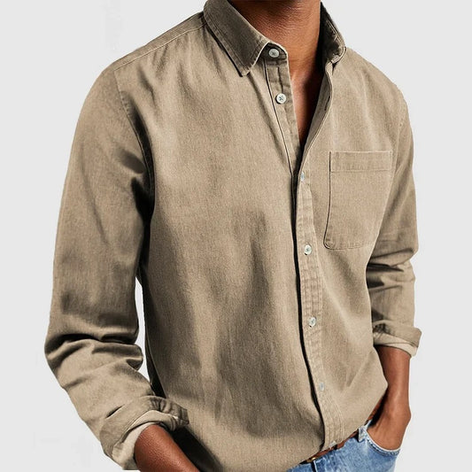 Classic Men's Long-Sleeve Dress Shirt - Professional Lapel Collar Button-Down