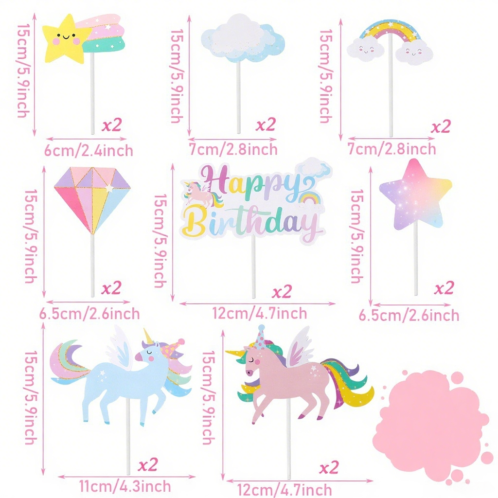 Cartoon Unicorn Cake Insertion Children's Decoration Birthday Theme Cake Card Insertion Party Supplies Rainbow Cake Flag Insertion