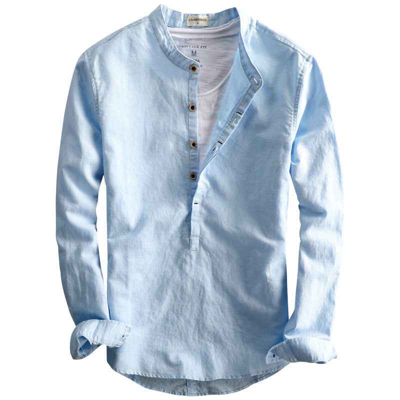 Men's Simple Casual Long Sleeve Linen Shirt - Loose Solid Color