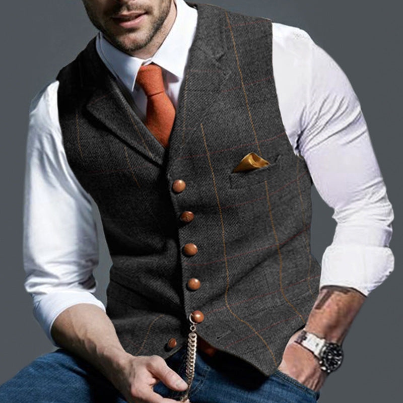 Men's Casual Lapel Plaid Slim Fit Vest - Classic Business Waistcoat
