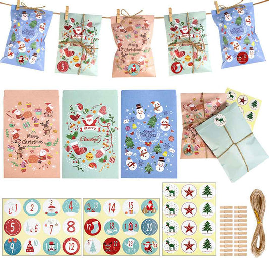 48 Pack Christmas Advent Calendar Bags Kit - Envelope Shape with Numbers Stickers - DropOnline.co