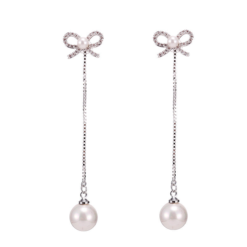 Sterling Silver Bow Earrings - Pearl Pendant Hypoallergenic