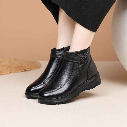 Women's Flat Bottomed Anti Slip Leather Wool Short Boots