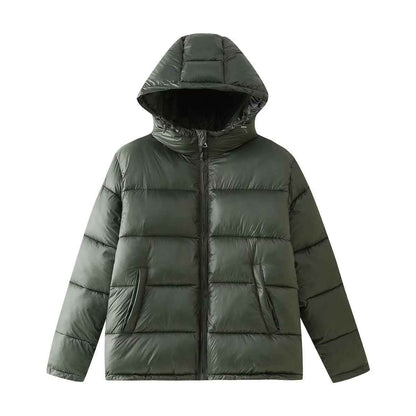 Simple And Versatile Hooded Two-tone Padded Cotton Jacket