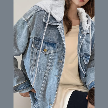 Women's Hooded Denim Jacket, Oversized Retro Denim Jacket, Elastic And Loose, Comfortable And Lightweight - DropOnline.co