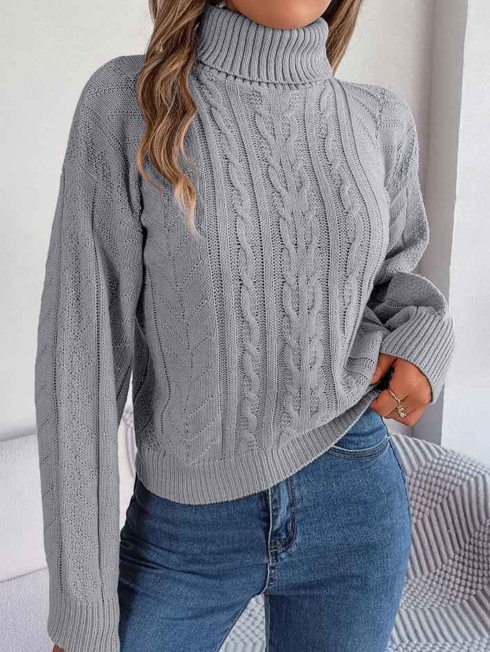 Women Casual Turtleneck Cable Knit Long Sleeve Pullover Sweater